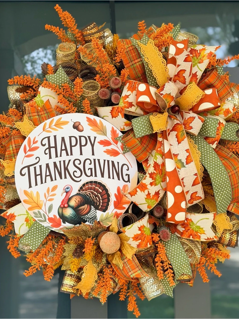 Happy Thanksgiving Orange & Green Decorative Holiday Wreath